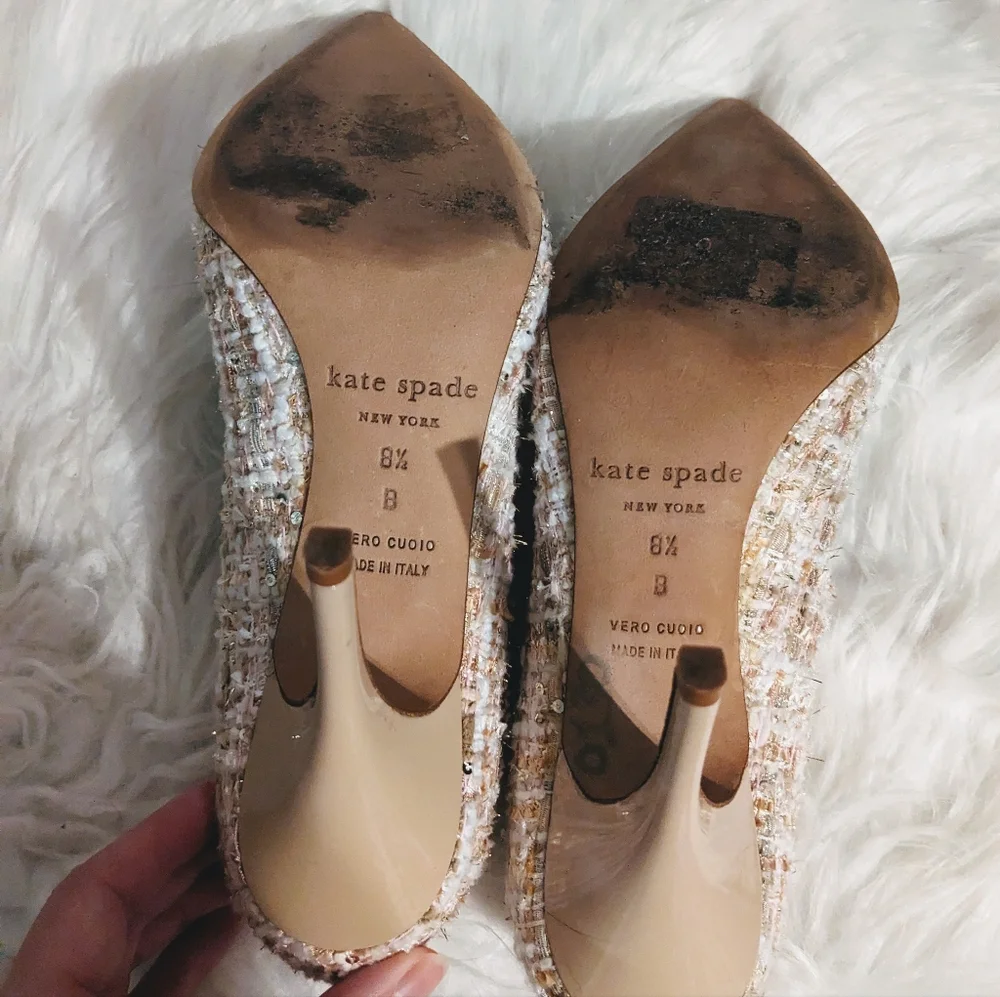 Kate Spade Lacy Tweed Heels 8.5 - Blush Pink Pastel